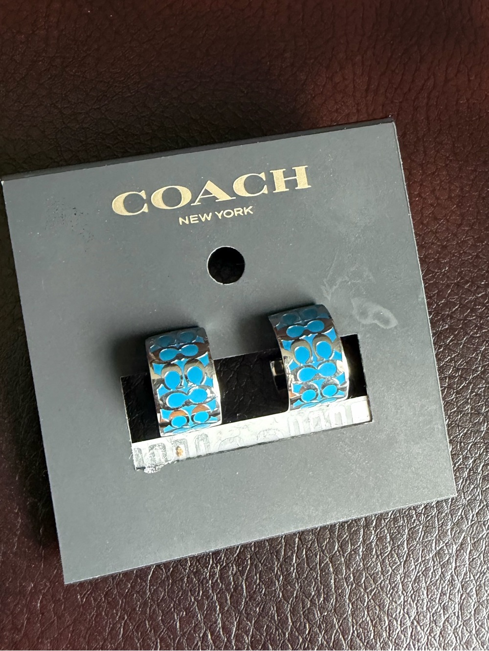 NWT Coach Blue Patterned Hoop Earrings - Picture 5 of 9